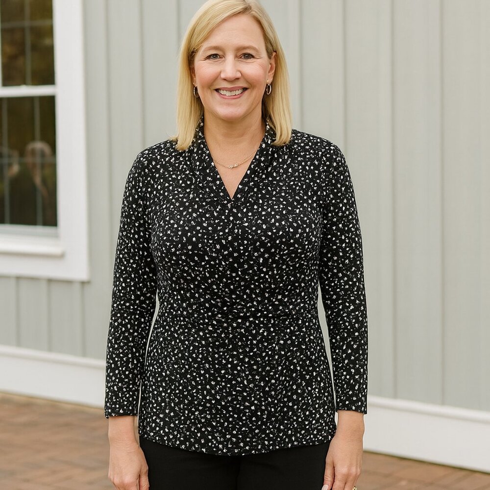 Chaus New York Black & White Cowl Neck Blouse